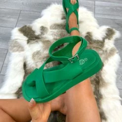 Miss Moda Luxe Chunky Gladiator Toe Loop Sandals Green